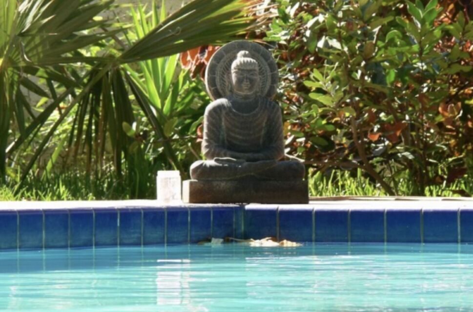 A pool with a Buddha